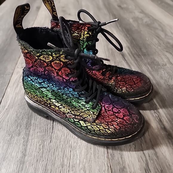 Dr Martens 1460 Pascal Girls Size 13 Rainbow Croc Metallic Suede Boots - Picture 1 of 8